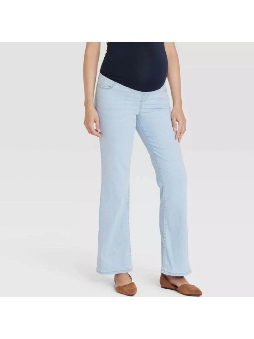 Isabel by Ingrid & Isabel Maternity Flare Jeans Size 8 Light Blue Over Belly